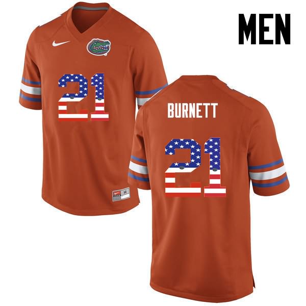 Men's NCAA Florida Gators McArthur Burnett #21 Stitched Authentic USA Flag Fashion Nike Orange College Football Jersey SOM2565WB